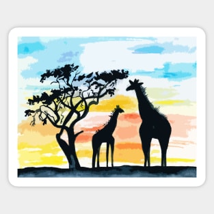 Giraffe Sunset Sticker